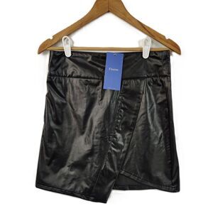 NEW! Floerns Medium Women's Black Faux Leather Asymmetric Pencil Mini Skirt